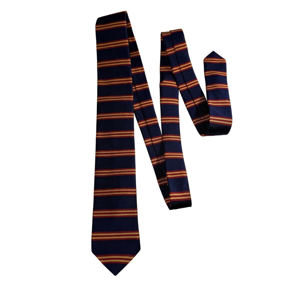 Brooks Brothers Red Fleece Striped Silk Necktie Navy Red Gold Mens